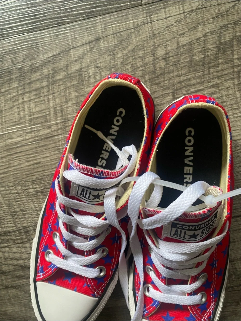 Womens Red Star Print Canvas Sneakers with White Laces - Picture 4 of 8